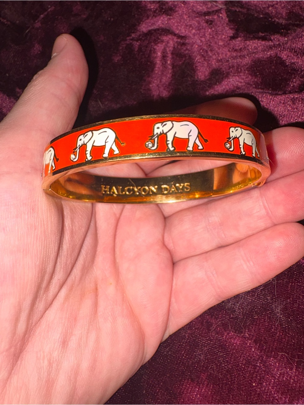 Halcyon Days Orange Elephant Enamel Bangle Bracelet